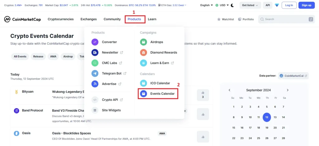 Event Calendar on Coinmarketcap - What is Coinmarketcap